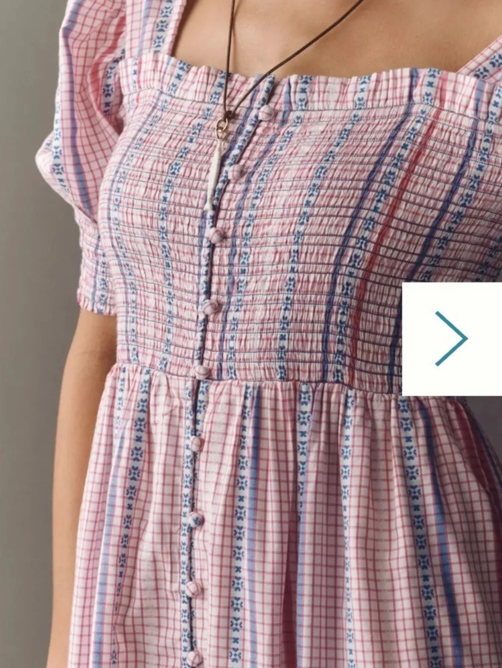 Anthropologie Pink & Blue Striped Puff-Sleeve Midi Dress - Picture 2 of 5